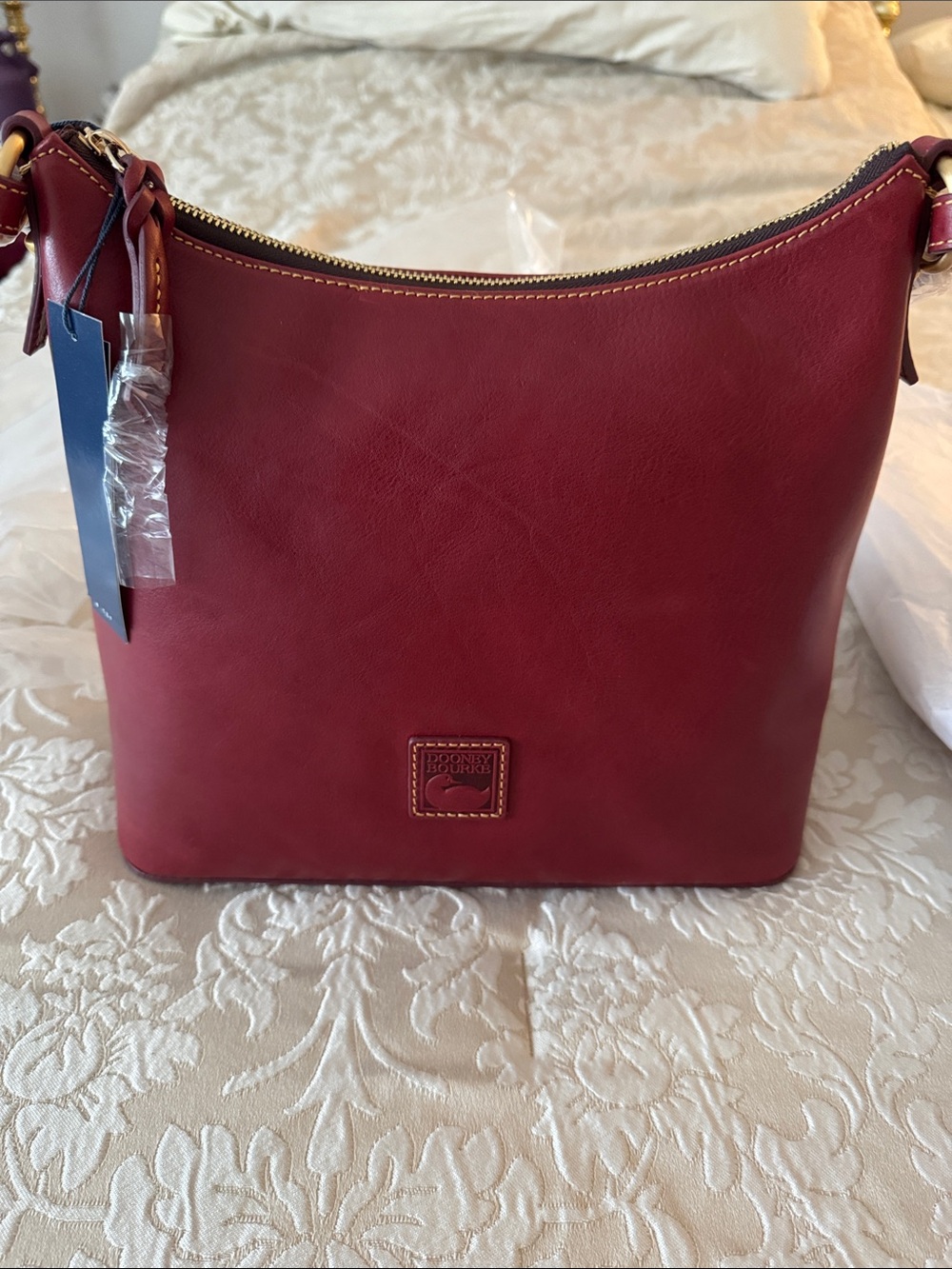 Dooney & Bourke Burgundy Leather Hobo Shoulder Bag - Picture 2 of 4